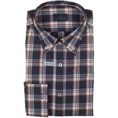 Paul & Shark Overhemd Soft Touch Cotton Poplin Check Blauw-Bruin / male
