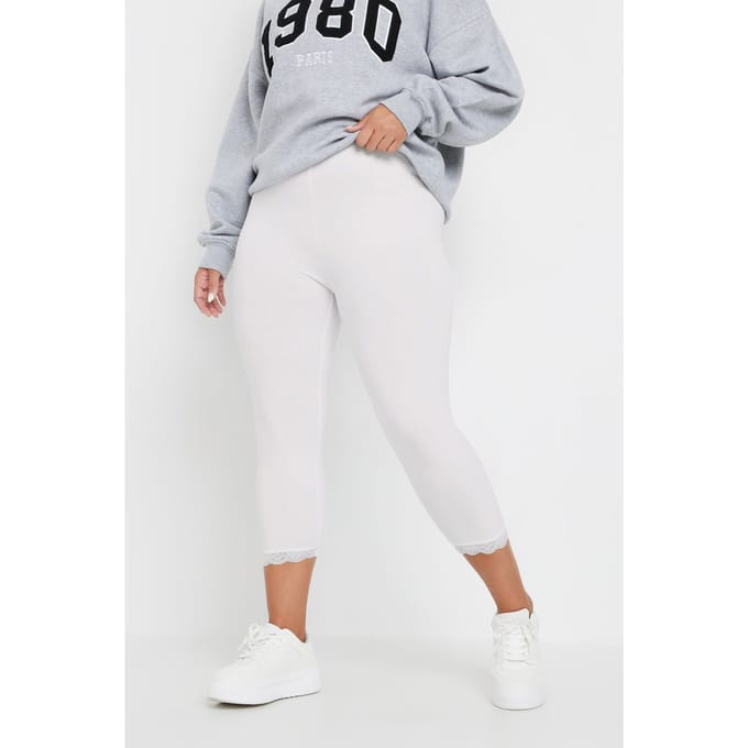 Yours Witte Katoenen Driekwart Legging Met Sierkantsize 60
