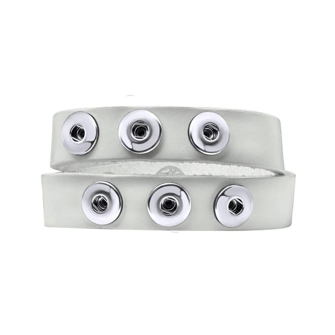 Quiges Dames Leren Armband voor 12mm Drukknopen/Chunks Wit - EBK044