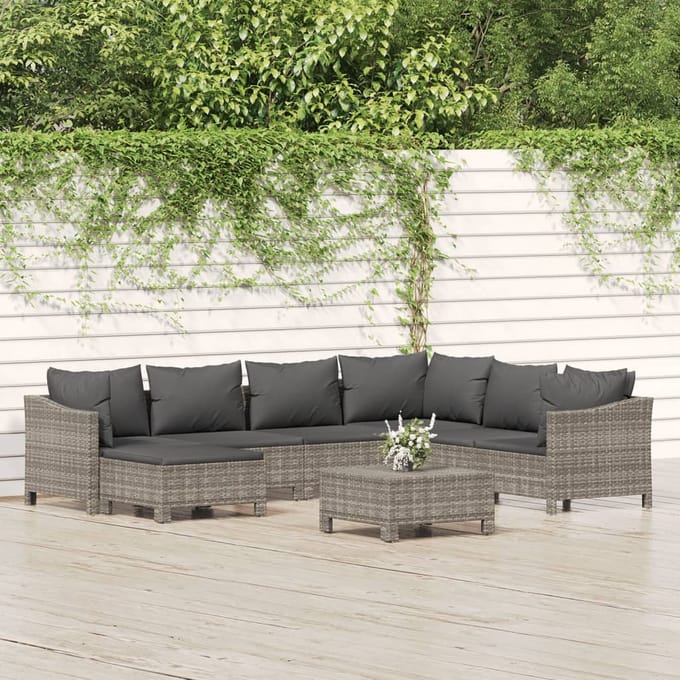 vidaXL - 8-delige - Loungeset - met - kussens - poly - rattan - grijs