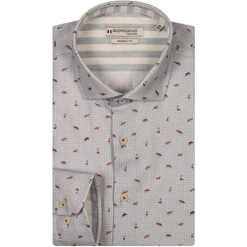 Giordano Overhemd Row Brushed Twill Houndstooth Fantasy Blauw / male