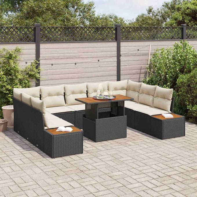 vidaXL - Tuinbank - Set - 10 - st - Zwart - poly - rattan