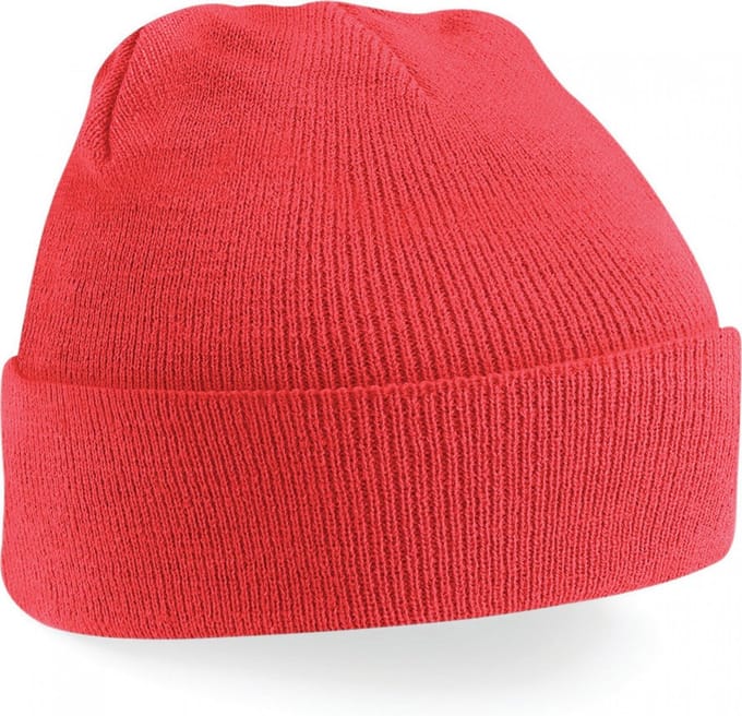 Gebreide muts polyester koraalrood