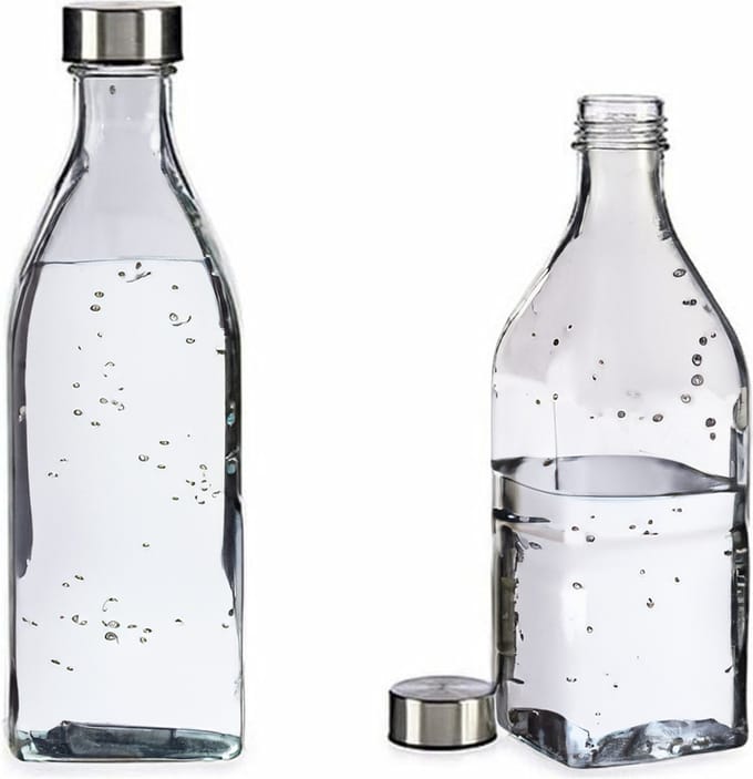 Waterkan - met deksel - 1L - glas - kurk - waterkaraf - schenkkan - vierkant