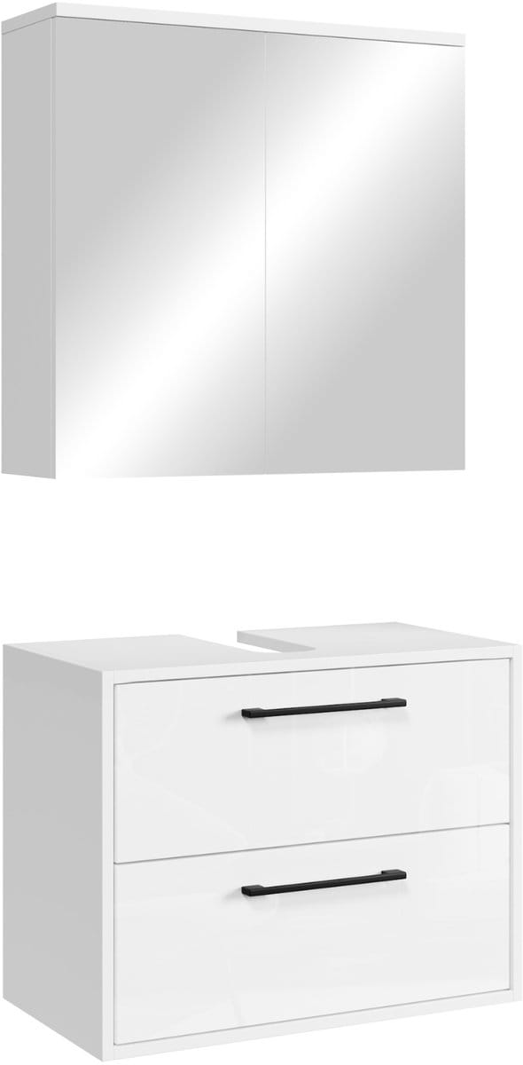 Badplaats Wastafelkast Set Florence 60 x 35 cm – Hoogglans Wit – Badmeubel met Spiegelkast