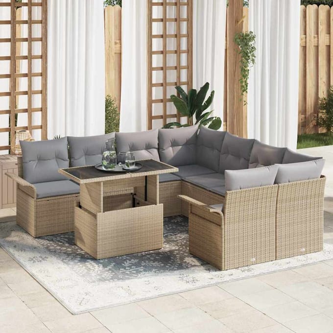 vidaXL - Tuinbank - Set - 9 - st - Beige - [Synthetisch]: - Poly - Riet