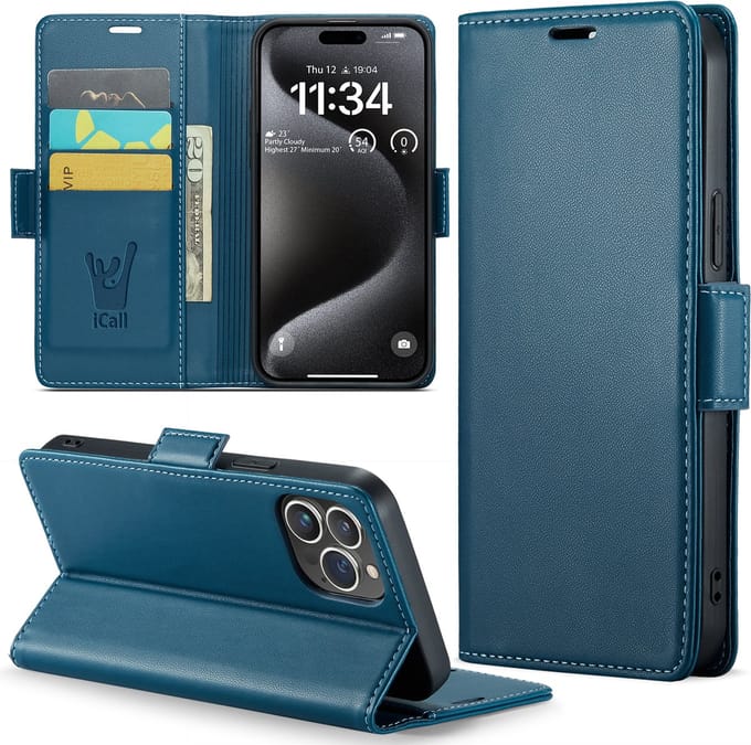 Hoesje geschikt voor iPhone 15 Pro Max - HyperCase Book Cover Kunstleer Blauw