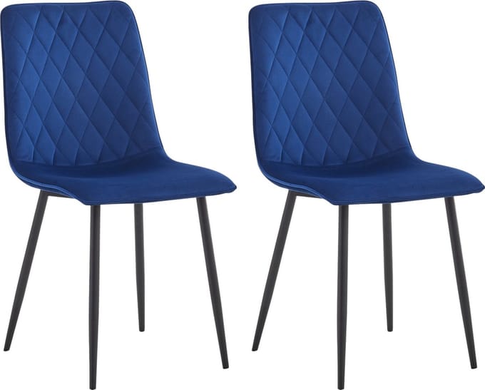 Colenis® - Elise Eetkamerstoel - Set Van 2 - Blauw - Velvet - Fluweel - Industrieel