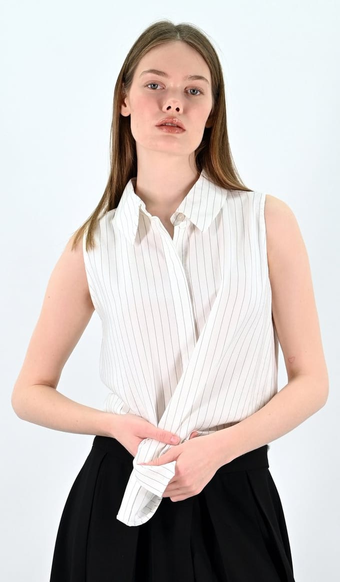 YesMooi - Gestreepte Mouwloze Blouse - S (36) - 100% Katoen