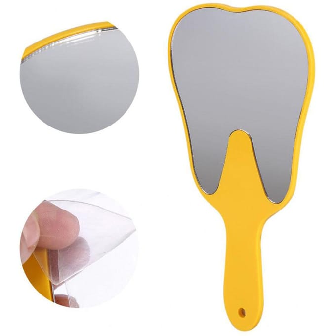 Miroir à main dentaire aléatoire en forme de molaire avec manche pour salon dentaire gray