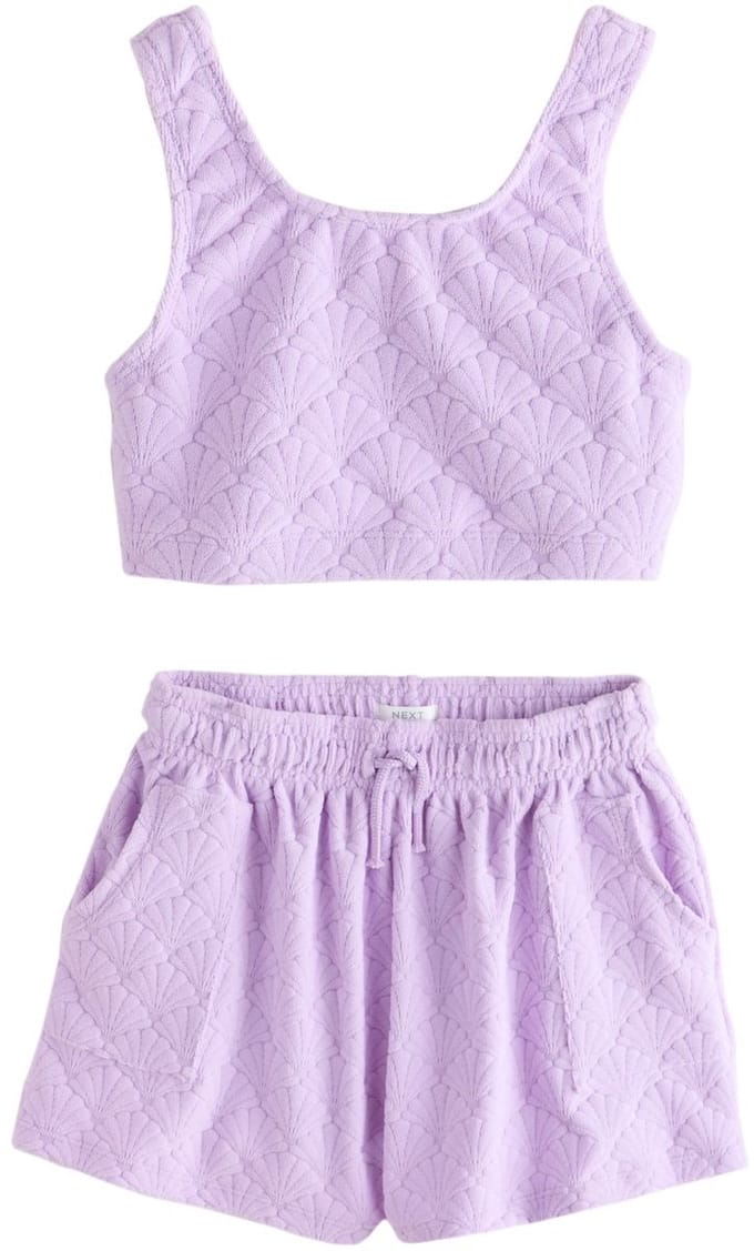 Next - Meisjes - Badstof croptop en short set - Paars