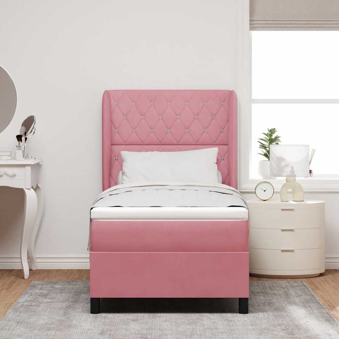 vidaXL - Boxspring - bed - met - hoofdeinde - Roze - 190 - x - 90 - cm - Fluweel