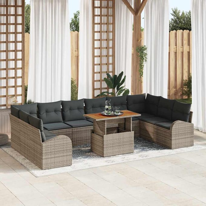 vidaXL Tuinbank Set met kussen 11 pcs Grijs