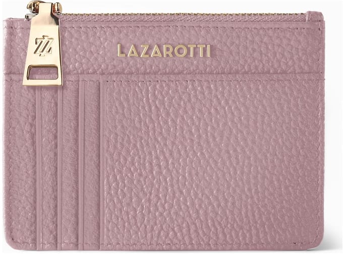 Lazarotti sleutelgeval kaarthouder Bologna Leather Zip Etui 4 Card Slots Bluetooth-Tracker Rose oud roze