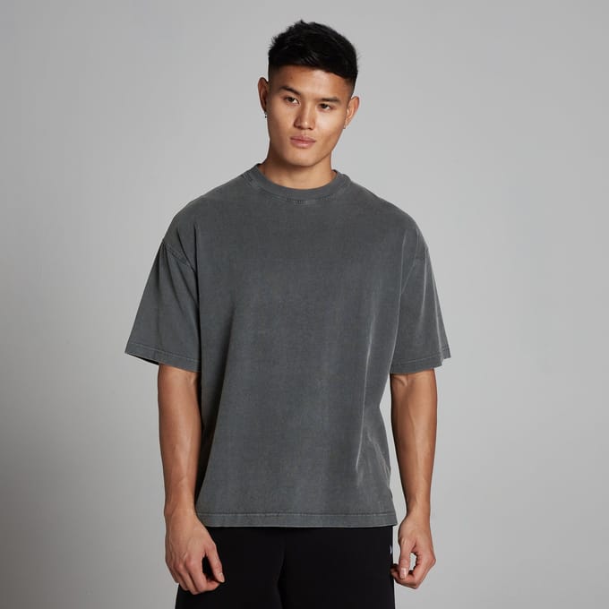 MP Heren Washed Oversized Katoenen T-Shirt - Donkergrijs - S