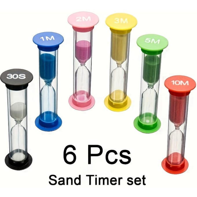 6 stuks Zandloper Set, Kleurrijke Zandloper Afteltimer, 1-30 Minuten Nauwkeurigheid, Geen Elektriciteit Vereist, Compact en Draagbaar gray