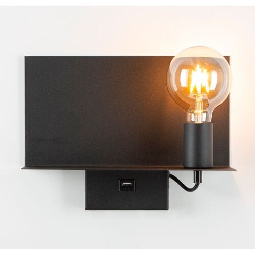KS Verlichting - wandlamp - Night Guide - zwart - leeslamp - USB - E27 - bedlamp - aluminium