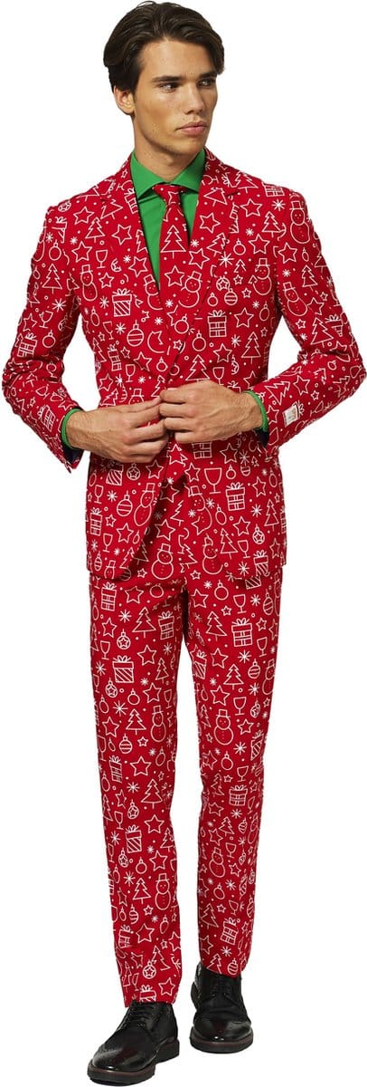OppoSuits Iconicool - Mannen Kerst Kostuum - Kerst Outfit - Kerstpak - Rood - Kerst - Maat 48