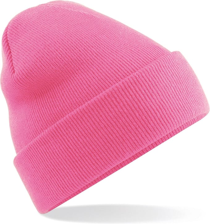 Beechfield Basic dames / heren beanie wintermuts - 100% soft Acryl - roze - Super soft - Brede omslag band