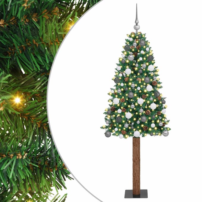 vidaXL Slanke Kerstboom Groen 210 cm PVC en massief dennenhout