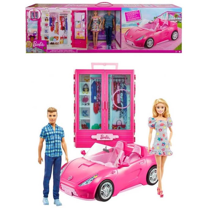 Barbie en Ken – Cabrio Auto en Kledingkast Speelset