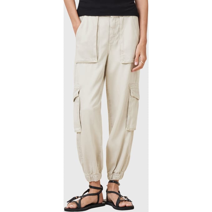 AllSaints Freda Tencel Trouser Ecru White Größe: 2 | Cargohosen Outlet | Damen | Braun