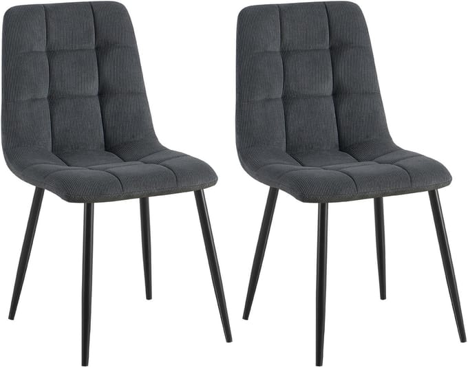 CLP Set van 2 Eetkamerstoelen Tilde - Gestoffeerd - Metalen Onderstel - belastbaar tot 150 kg - Ribstof/zwart