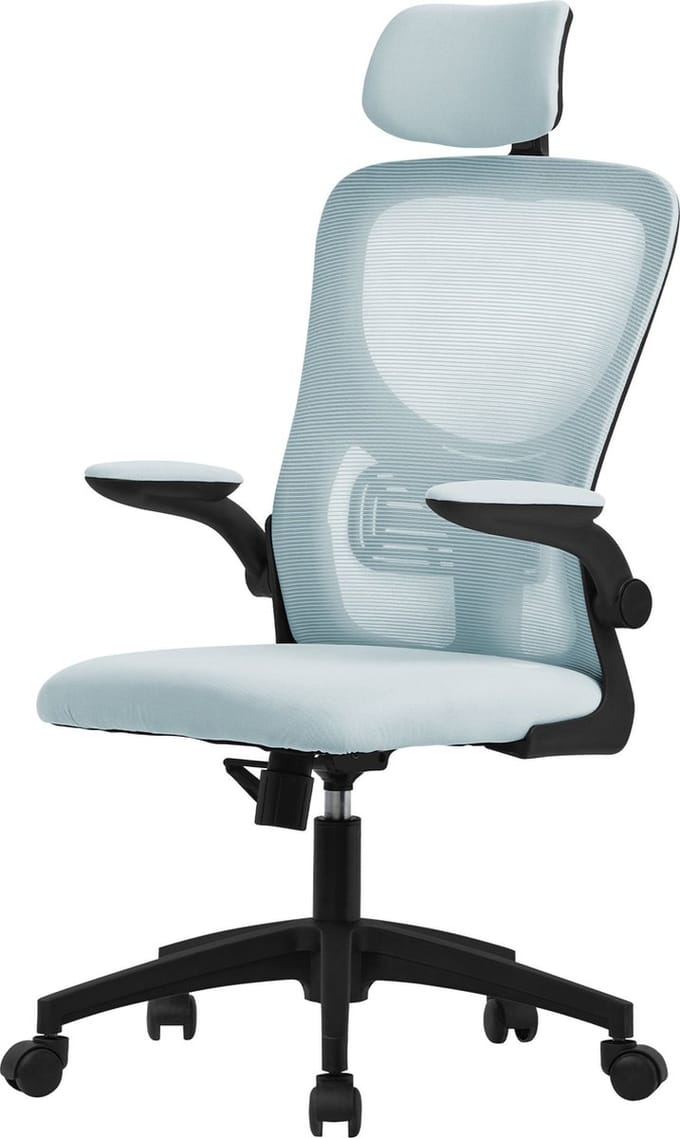 ML-Design bureaustoel ergonomisch, blauw, gemaakt van mesh, stoel met verstelbare hoofdsteun, armleuningen lendensteun, computerstoel met schommelfunctie 360° draaibare stoel met wielen gaming stoel