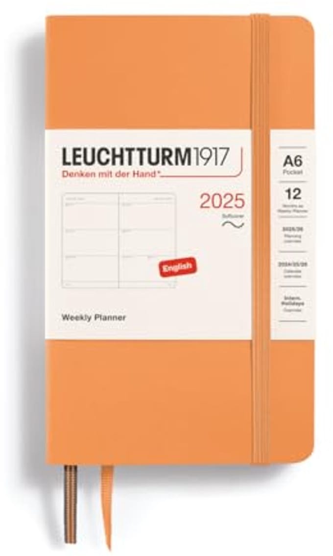 Pocket A6 Weekly Calendar 2025 - 12 Month Planner - Lined - Apricot