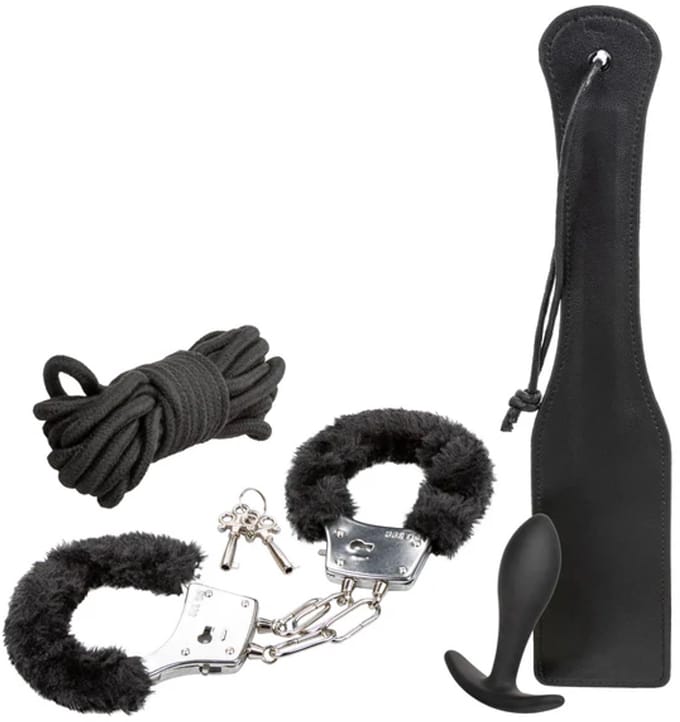 Sensationsdeluxe - BDSM Pleasure Kits - Bondage - Hand boeien - Spatel - Touw - Buttplug