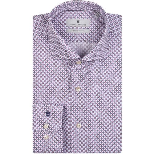 Thomas Maine Overhemd Geometric Pattern Roma Modern Kent Two-Ply Cotton Mauve / male