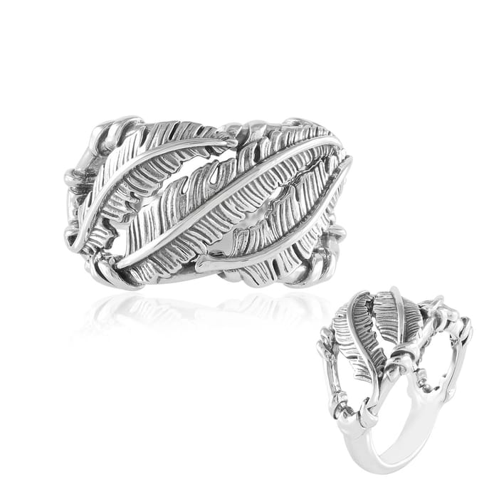 Cavill - Zilveren ring dames 925 sterling zilver - Geoxideerd Bladdesign - Vintage stijl veerring - Statement ring boho look - 22x21 mm