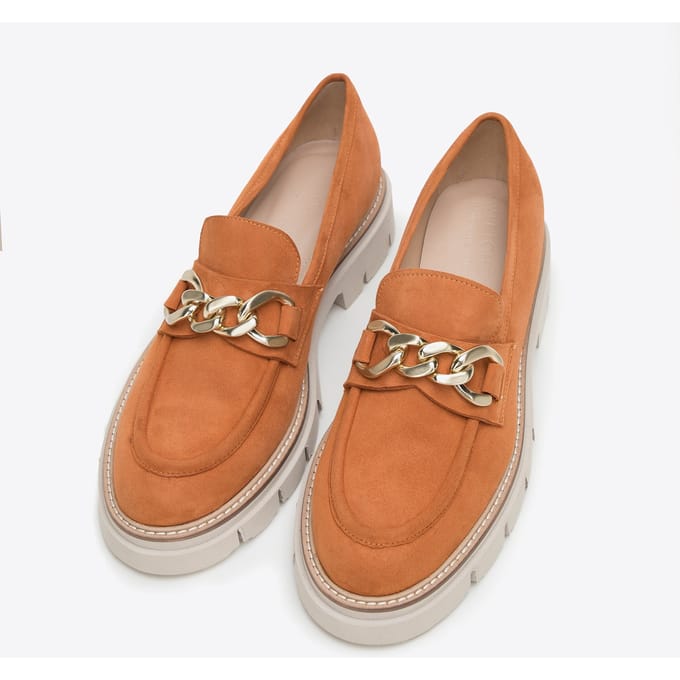 Wittchen Suède Mocassins voor dames met ketting op platform, baksteenrood