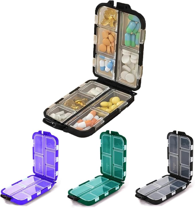Draagbare Tablettenbox met Compartimenten voor Vitaminen en Supplementen - 4 Stuks