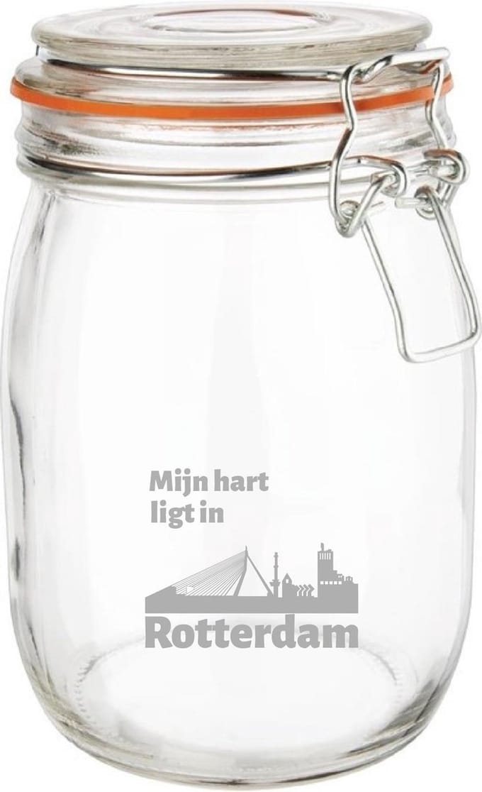 Gegraveerde Weckpot 1 ltr. Rotterdam