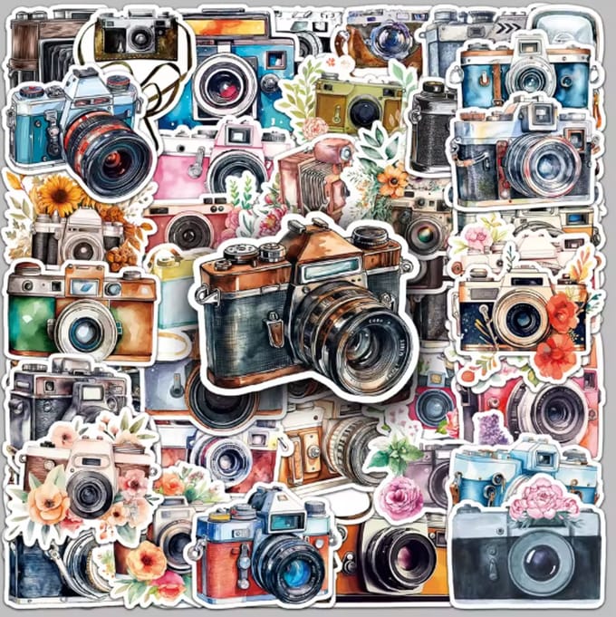 Camera stickers - 50 stuks - deco stickers- laptop stickers - knutselen - bullet journal stickers