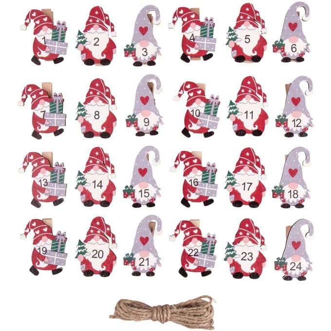 Adventsnummers "Kerstelf Santa" op houten clip