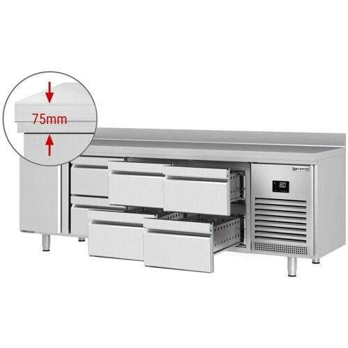 GGM Gastro Kühltisch Premium PLUS - 2452x600mm - mit 1 Tür - 6 Schubladen - mit Aufkantung