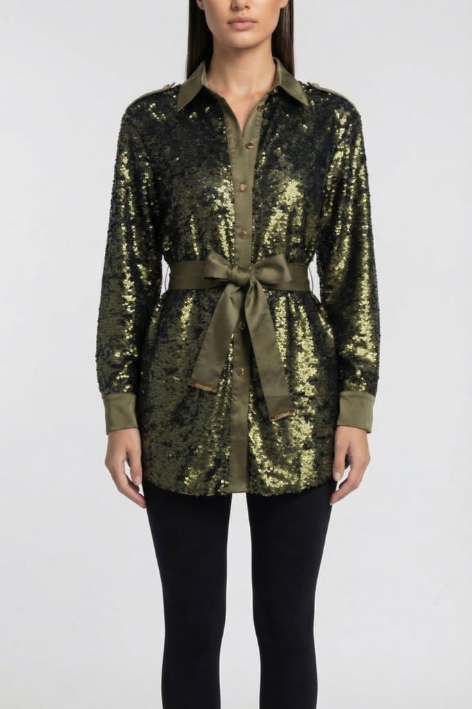GUESS Marciano By  Kaia Shacket Army Olive Sequins Taglia: S | Magliette intime Outlet | Donna | Verde