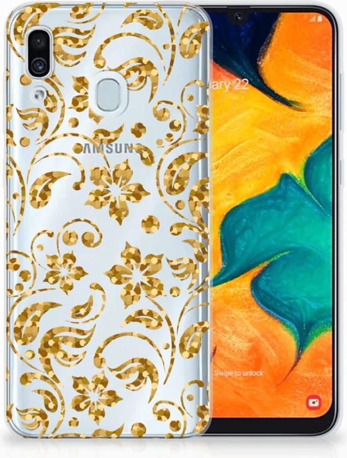 Samsung Galaxy A30 TPU Case Gouden Bloemen