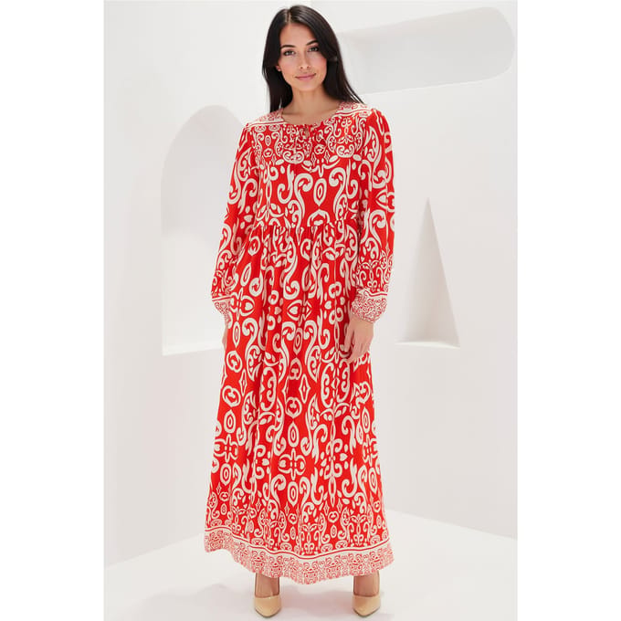 Geprinte Maxi Jurk met Strikdetails