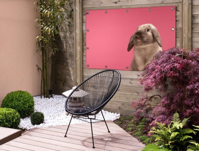 Schuttingposter Konijn - Dier - Roze - 200x100 cm - Tuindoek