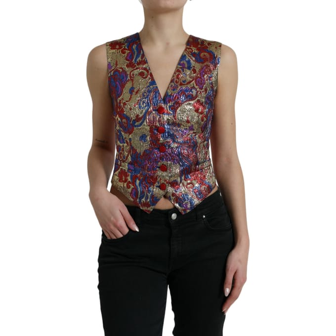 Floral Brocade Mouwloos Vest met V-hals