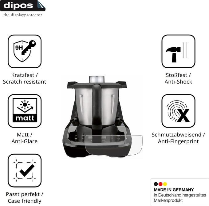 dipos – 2x Matte Pantserfolie geschikt voor SilverCrest Monsieur Cuisine compact SMCC 1100 A1 | 9H Screenprotector