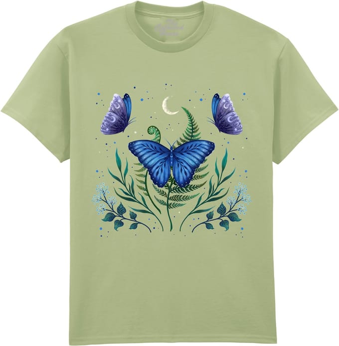 Vlinder Blue Morpho Butterfly The Coloured House T-shirt XL