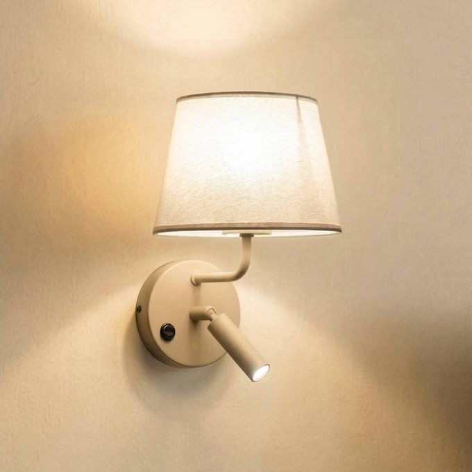 TK Lighting Wandlamp Maja, zandkleurig, textiel, leeslampje, hoogte 25 cm