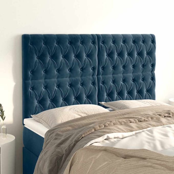 vidaXL - Hoofdbord - donkerblauw - 160x7x118/128 - cm - fluweel