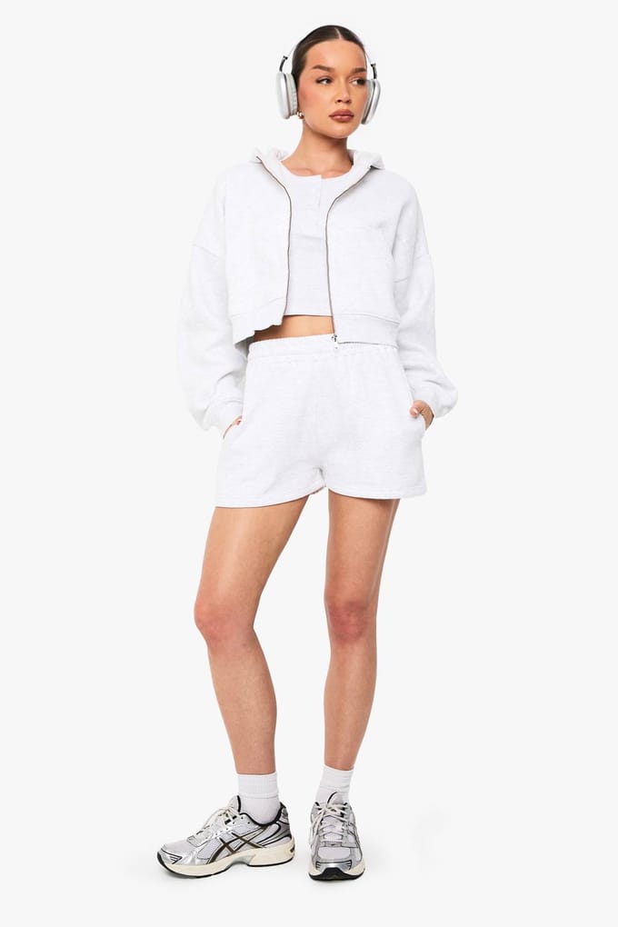 boohoo Dames Hoge Taille Sweatshort met Intern Trekkoord | Asgrijs | Maat: Medium
