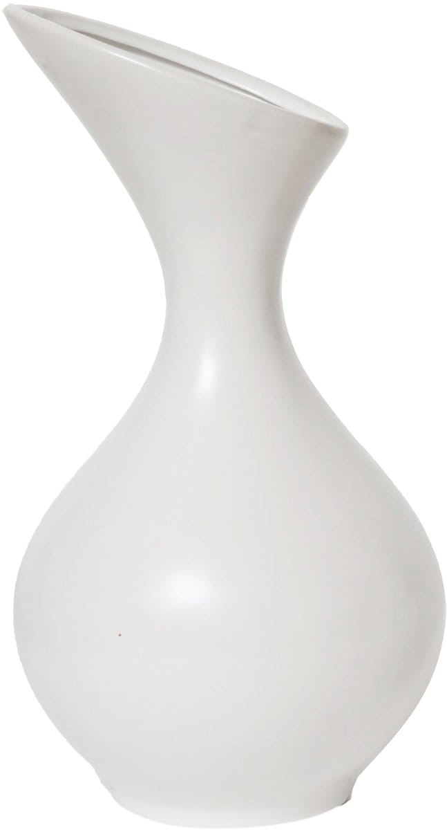 HOGEWONING BV - Witte keramische vaas 20 cm afgerond asymmetrisch voor feestdecoratie