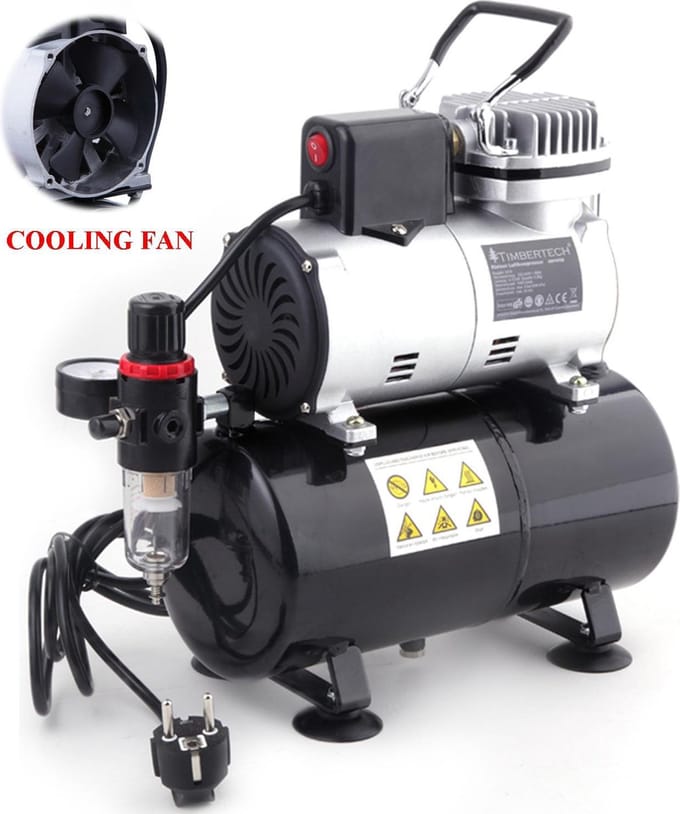Timbertech Professionele piston-airbrush compressor met motor-afkoelende ventilator ABPST08